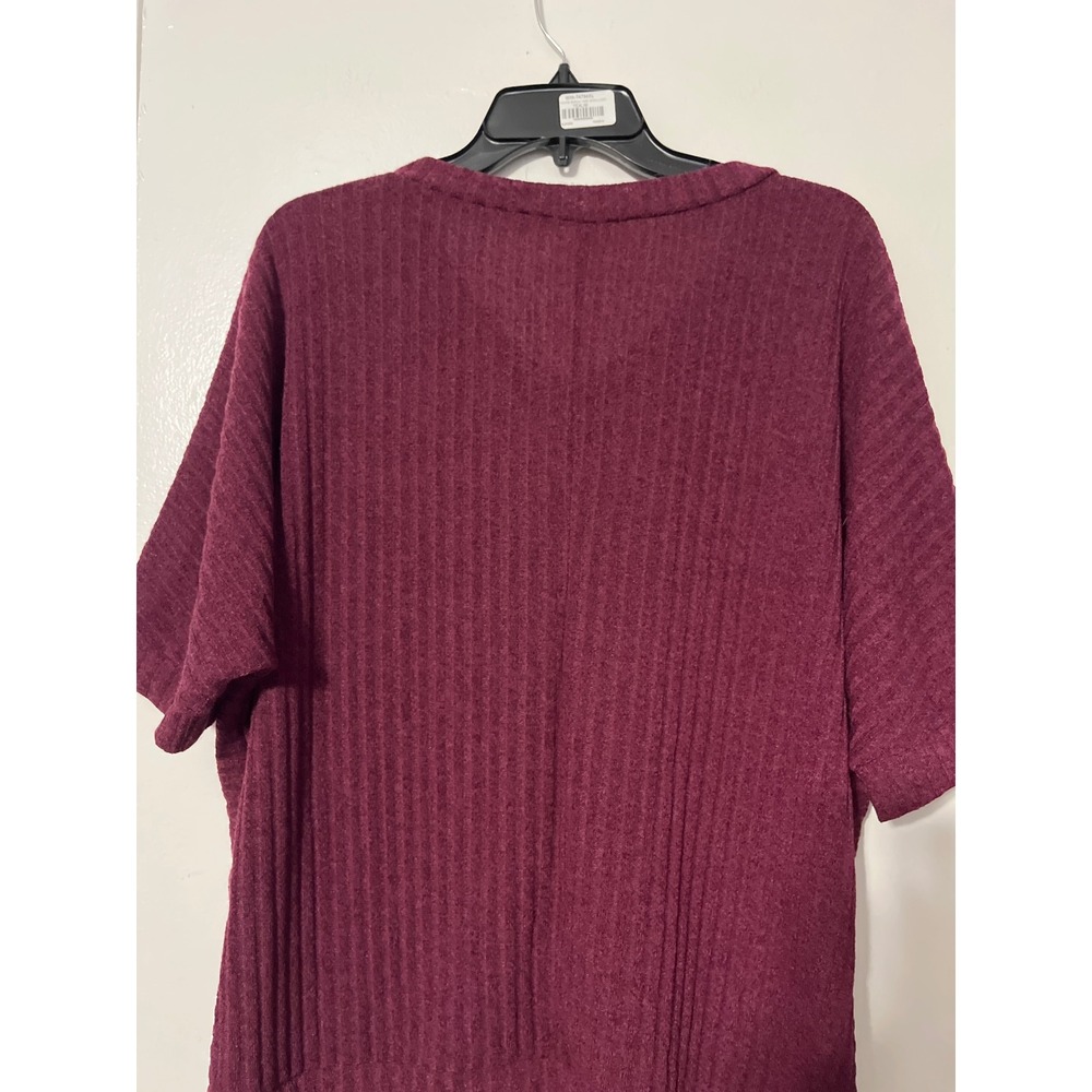 Parallel Skies Womens Burgundy Ribbed V-Neck Button Shoulder Knit Top XL - Picture 6 of 6